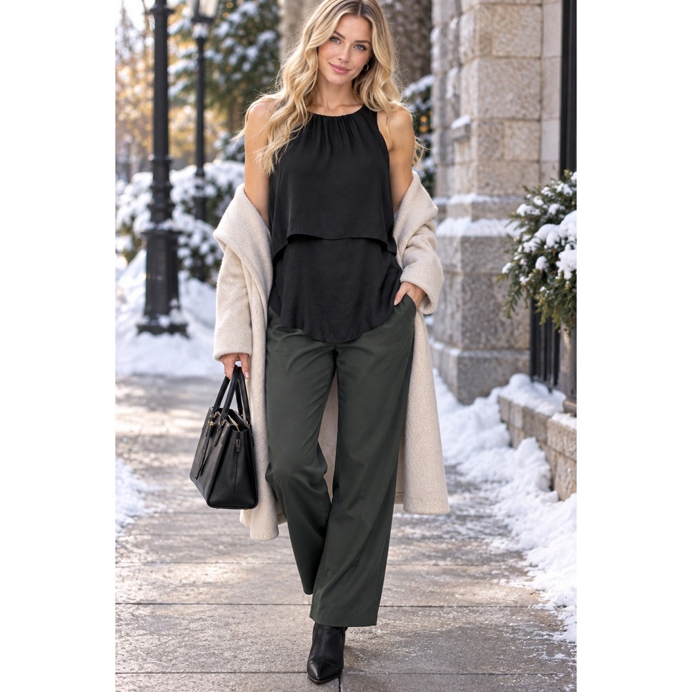 LOFT Black Sleeveless Tiered Shell Top